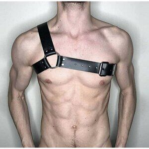 Black Leather Top Shoulder Suspenders Harness Belt BDSM Slave Fetish Bondage NWT